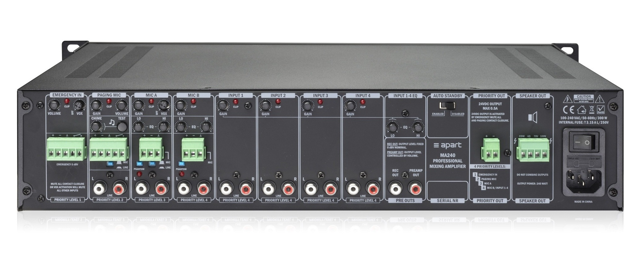 Apart MA240 Микширующий усилитель 240Вт, 70-100