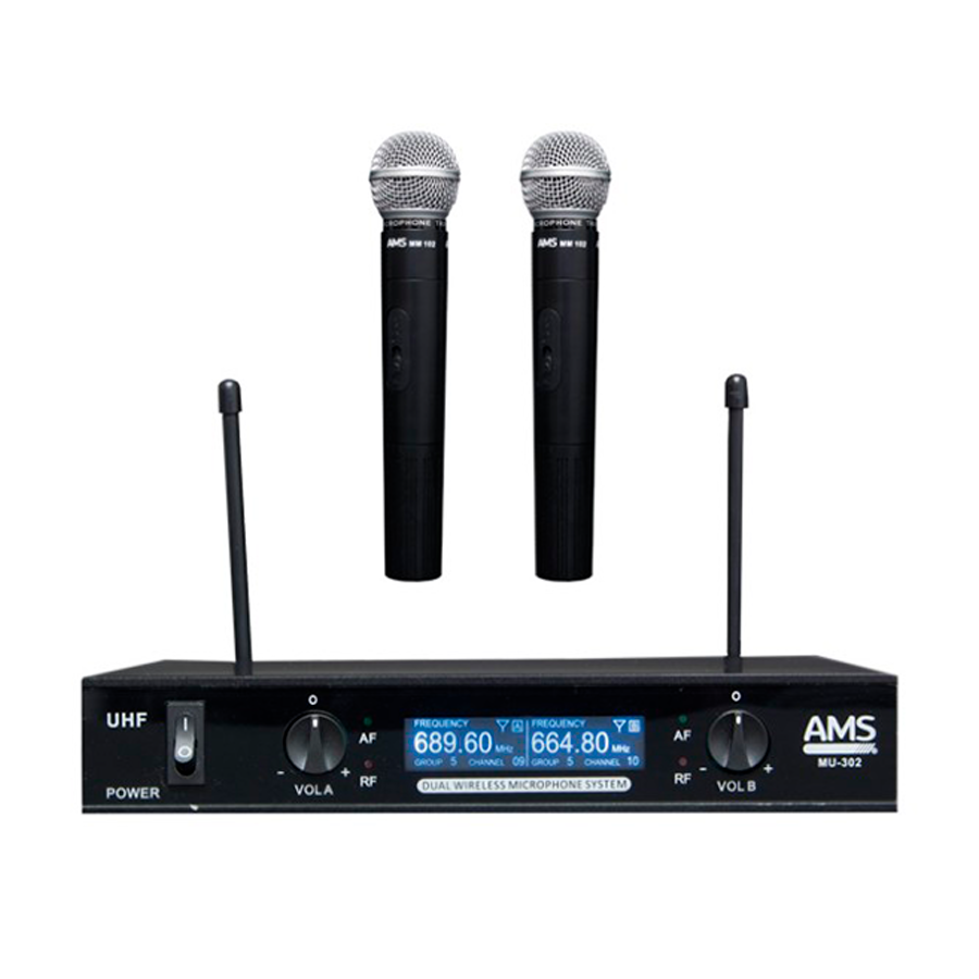 2-х канальная беспроводная система. Приемник + 2 ручных микрофона AMS MU 302 + MM 102