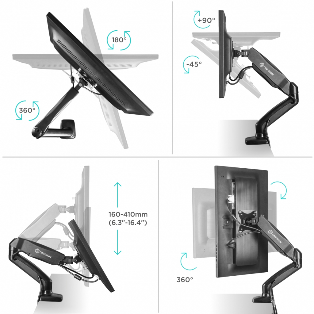 Кронштейн с газлифтом ONKRON G80 чёрный